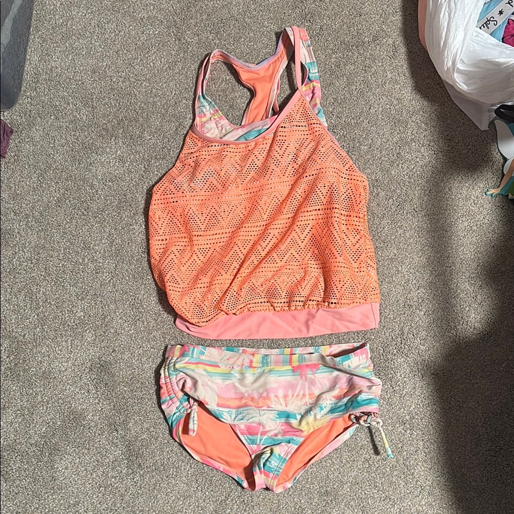 Vibrant Orange and Multicolor Swimsuit Set